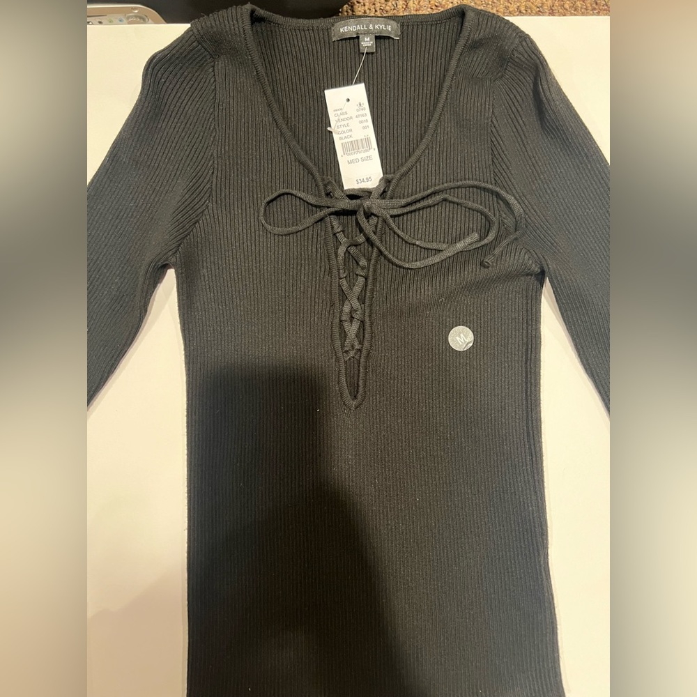 Black Sweater - Kendall and Kylie Lace Up Sweater - Size: M